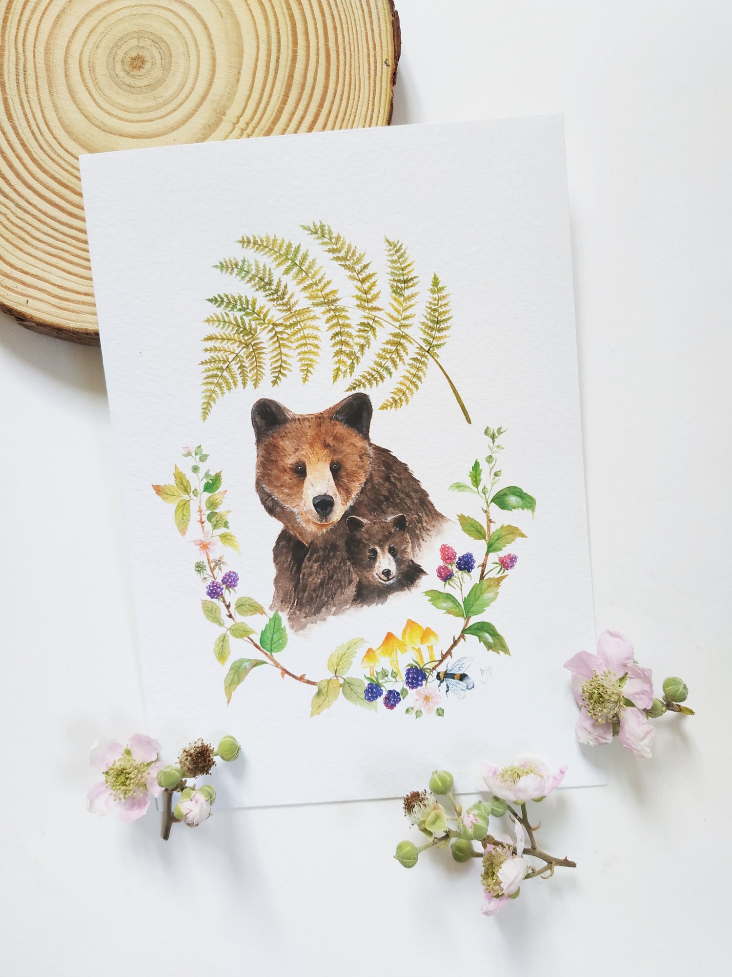Image of Momma bear and cub Watercolor Illustration Print 