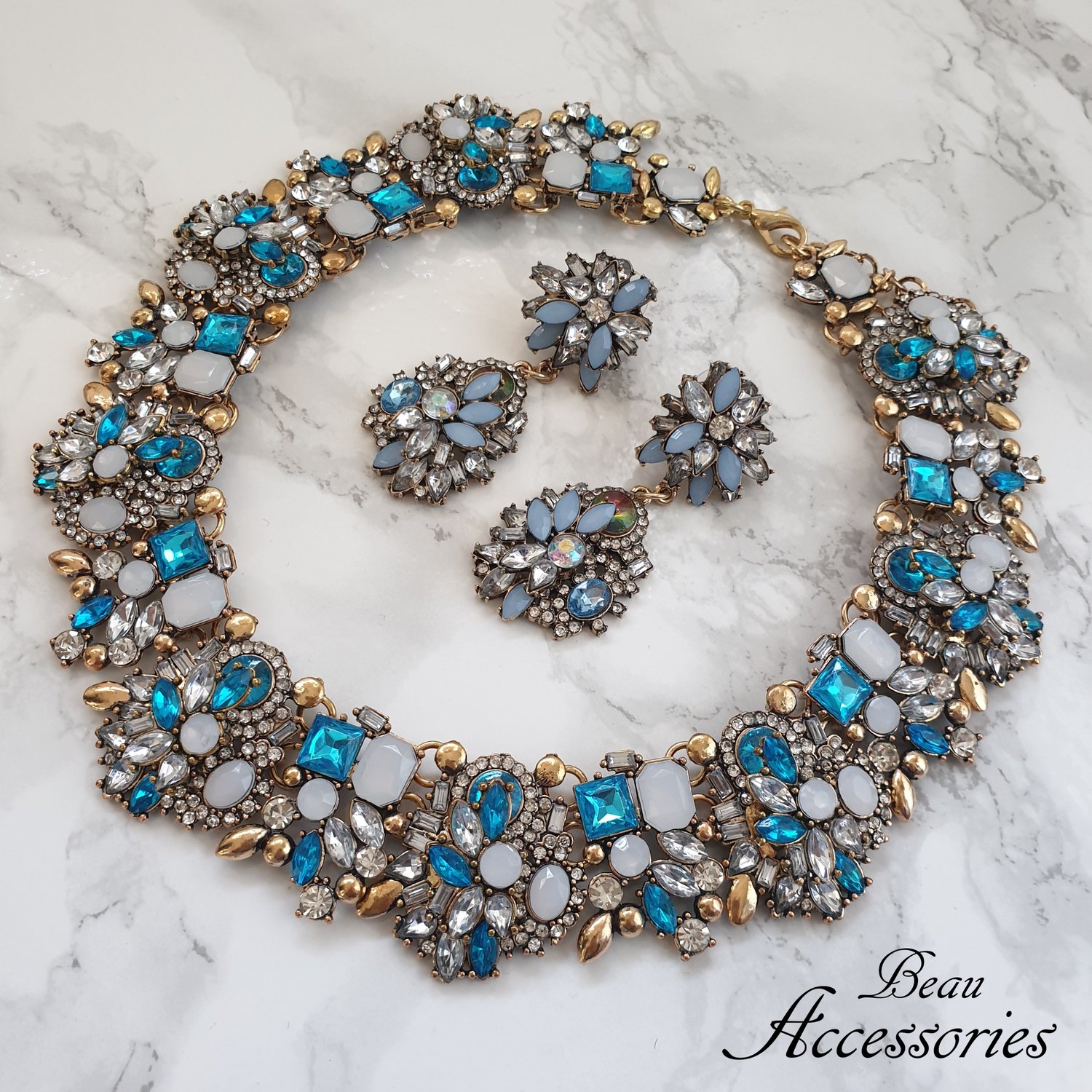 Image of Blue Velencia Necklace and Earring Set