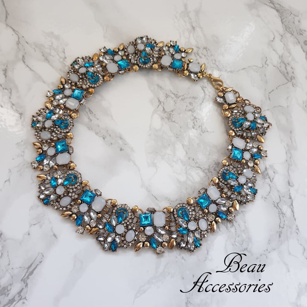 Image of Aqua Blue Velencia Statement Necklace 