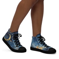 Image 2 of Celestial Constellation Night Sky Stars and Clouds Painting Women’s High Top Canvas Shoes