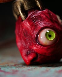 Image 2 of Egg of the King big eyes pendant, leather cord, brass hardware, OOAK,