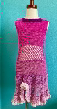Image 1 of Crochet Boho Girls Dress Fuscia Size 6-7x
