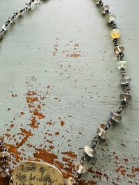 Image 5 of wire wrapped labradorite and imperial topaz necklace with Rumi medallion
