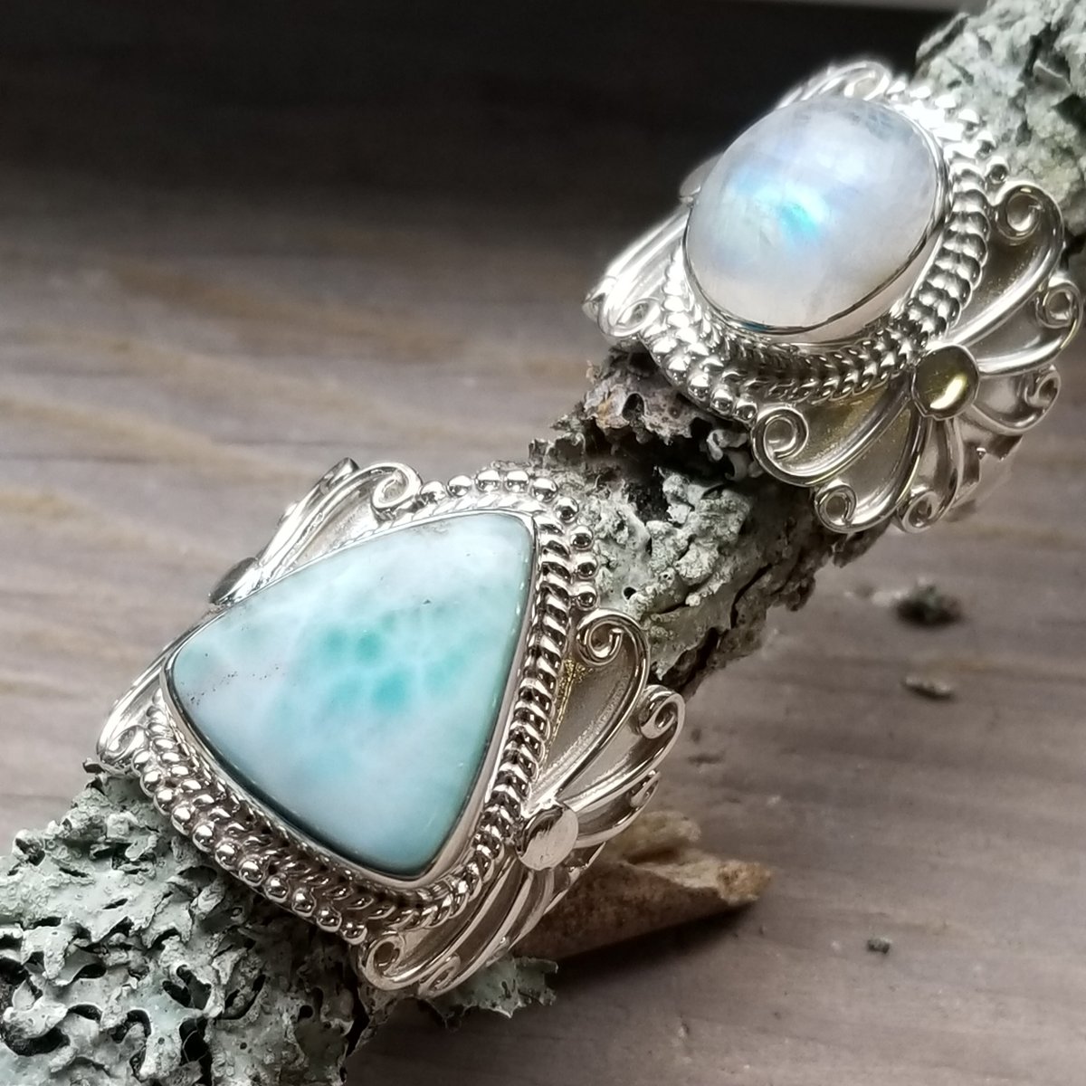 Image of Oklahoma Rings in Larimar or Moonstone in Sterling Silver
