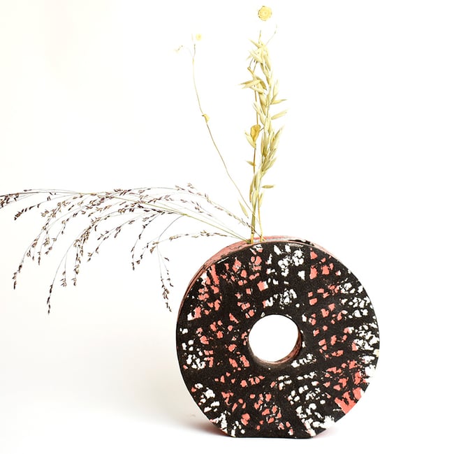  Nerikomi  Red, White and Black Vase