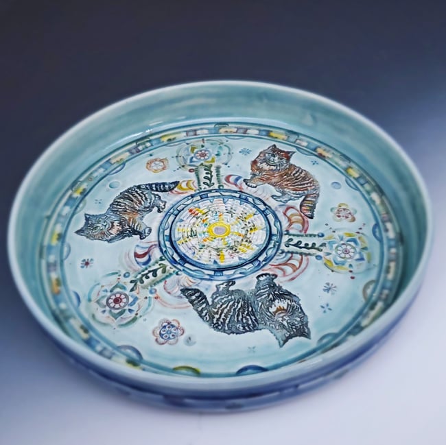Norwegian Forest Cat Trio  Garlic Grater/Oil Porcelain Dish