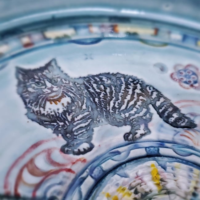 Norwegian Forest Cat Trio  Garlic Grater/Oil Porcelain Dish