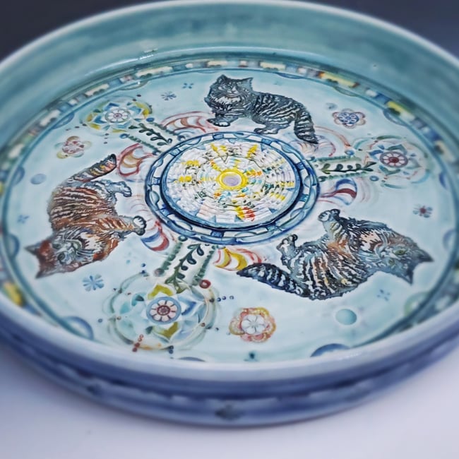 Norwegian Forest Cat Trio  Garlic Grater/Oil Porcelain Dish