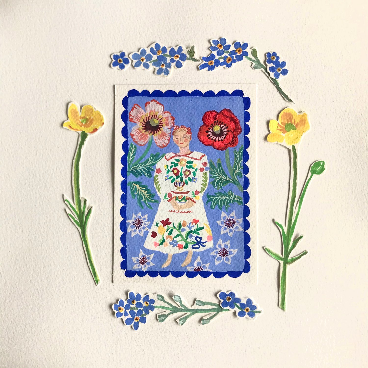 Image of Flower girl with spring border