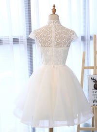 Image 3 of Cute White Cap Sleeves Graduation Dress, Short Party Dress