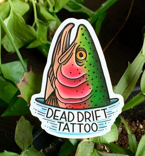 Image of Dead Drift Tattoo rainbow trout sticker