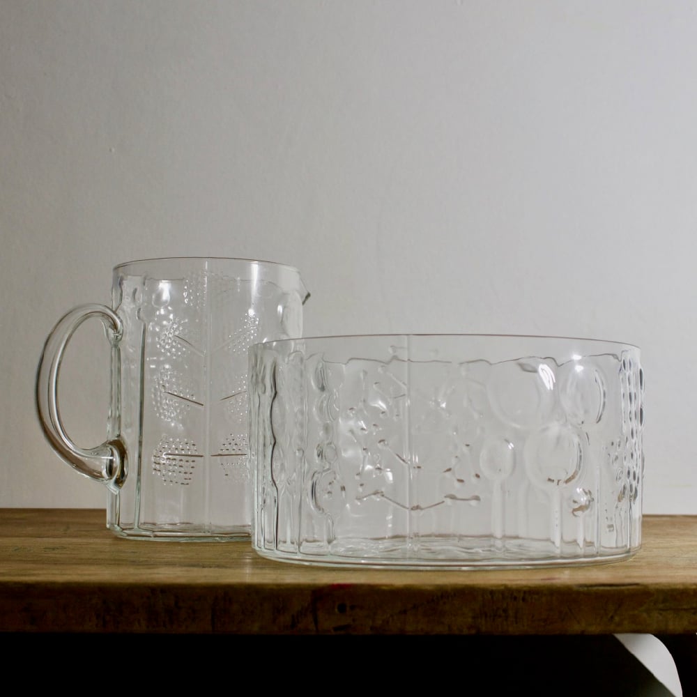Image of Flora Glass Jug & Bowl by Oiva Toikka for Nuutajarvi