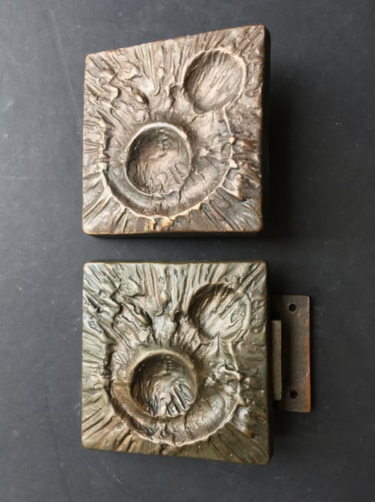Image of Set of Two Bronze Door Handles with Lunar Landscape Design