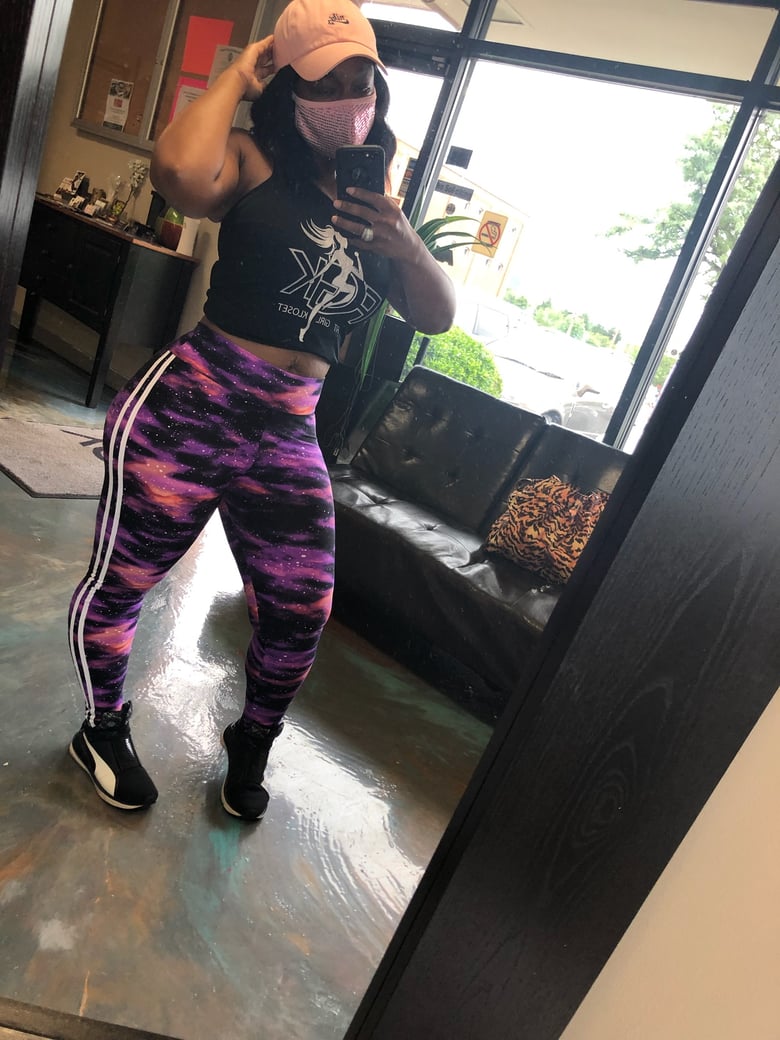 Image of Purple Galaxy Side Stripe Leggings 