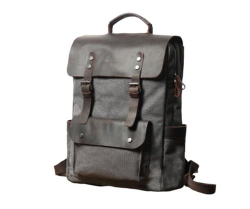 Image of Canvas Leather Backpack Casual Backpack Rucksack School Backpack FX064-1