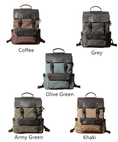 Image of Canvas Leather Backpack Casual Backpack Rucksack School Backpack FX064-1