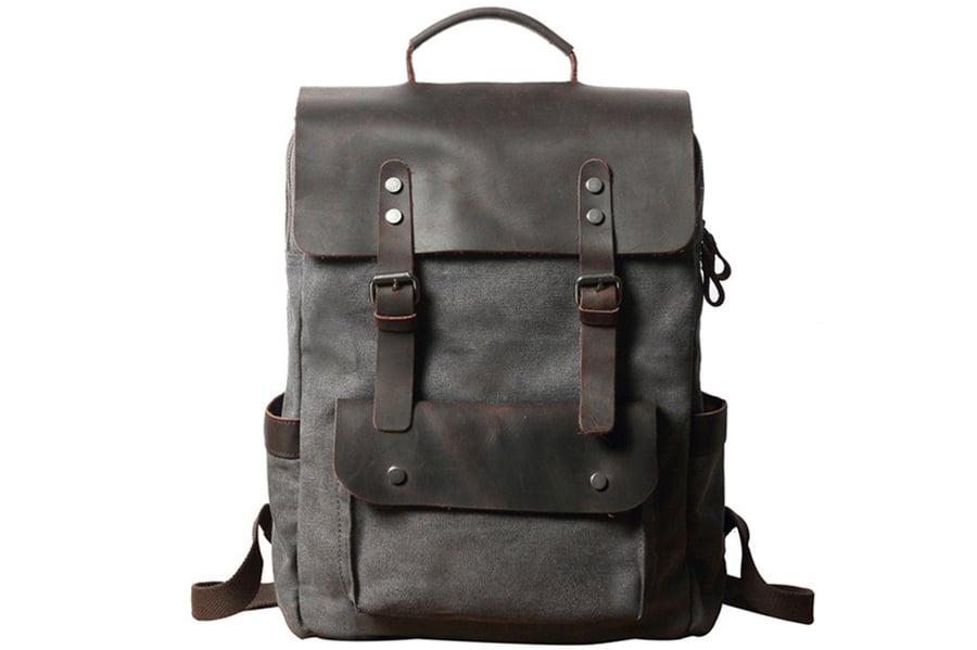 Image of Canvas Leather Backpack Casual Backpack Rucksack School Backpack FX064-1