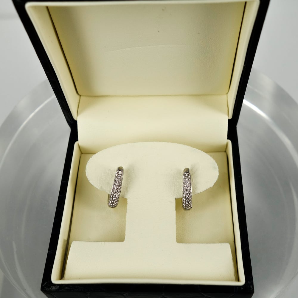 Image of E1802 - 18ct white gold diamond pave hoop earrings 