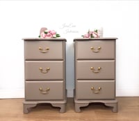 Image 1 of Pair of BEDSIDE TABLES / BEDSIDE DRAWERS / BEDSIDE CABINETS painted in neutral Taupe.
