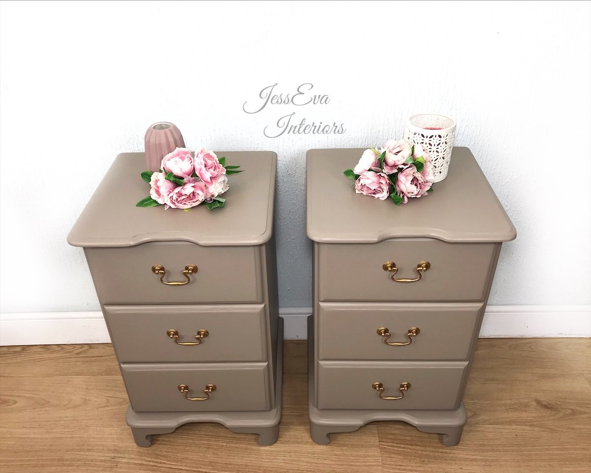 Pair of BEDSIDE TABLES / BEDSIDE DRAWERS / BEDSIDE CABINETS painted in neutral Taupe.
