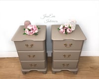 Image 2 of Pair of BEDSIDE TABLES / BEDSIDE DRAWERS / BEDSIDE CABINETS painted in neutral Taupe.