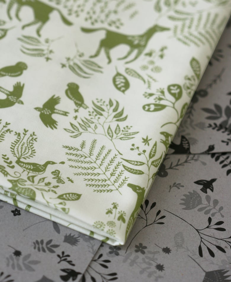Image of Snowy River Damask - Spring Green on White - Half Yard