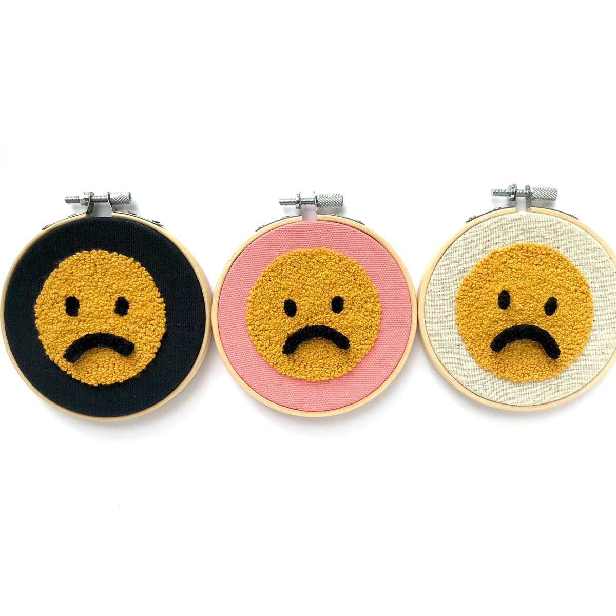 "So Moody" Moveable Embroidered Smiley Face Hoop