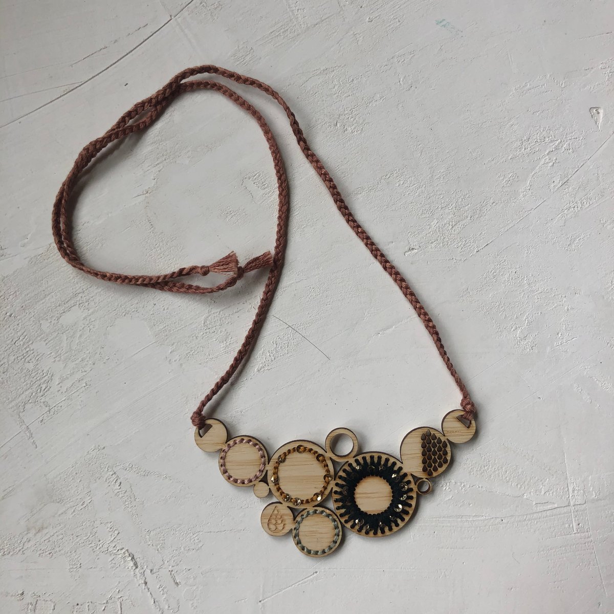 Black Embroidered bamboo Necklace noshii