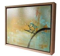 Image 2 of Original Framed Canvas - Blue Tit on Branch - 14" x 11"