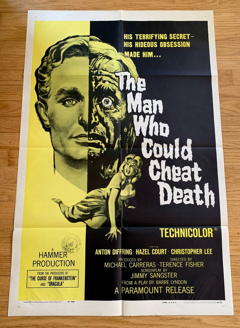 1959 THE MAN WHO COULD CHEAT DEATH Original U.S. One Sheet Movie Poster