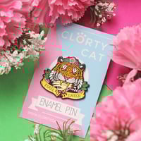 Image 2 of 'Man Eater' tiger enamel pin - tiger king - flower crown - exotic tiger - pin badge