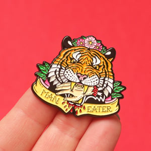 Image of 'Man Eater' tiger enamel pin - tiger king - flower crown - exotic tiger - pin badge