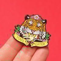 Image 3 of 'Man Eater' tiger enamel pin - tiger king - flower crown - exotic tiger - pin badge