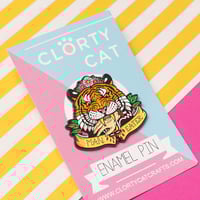 Image 4 of 'Man Eater' tiger enamel pin - tiger king - flower crown - exotic tiger - pin badge