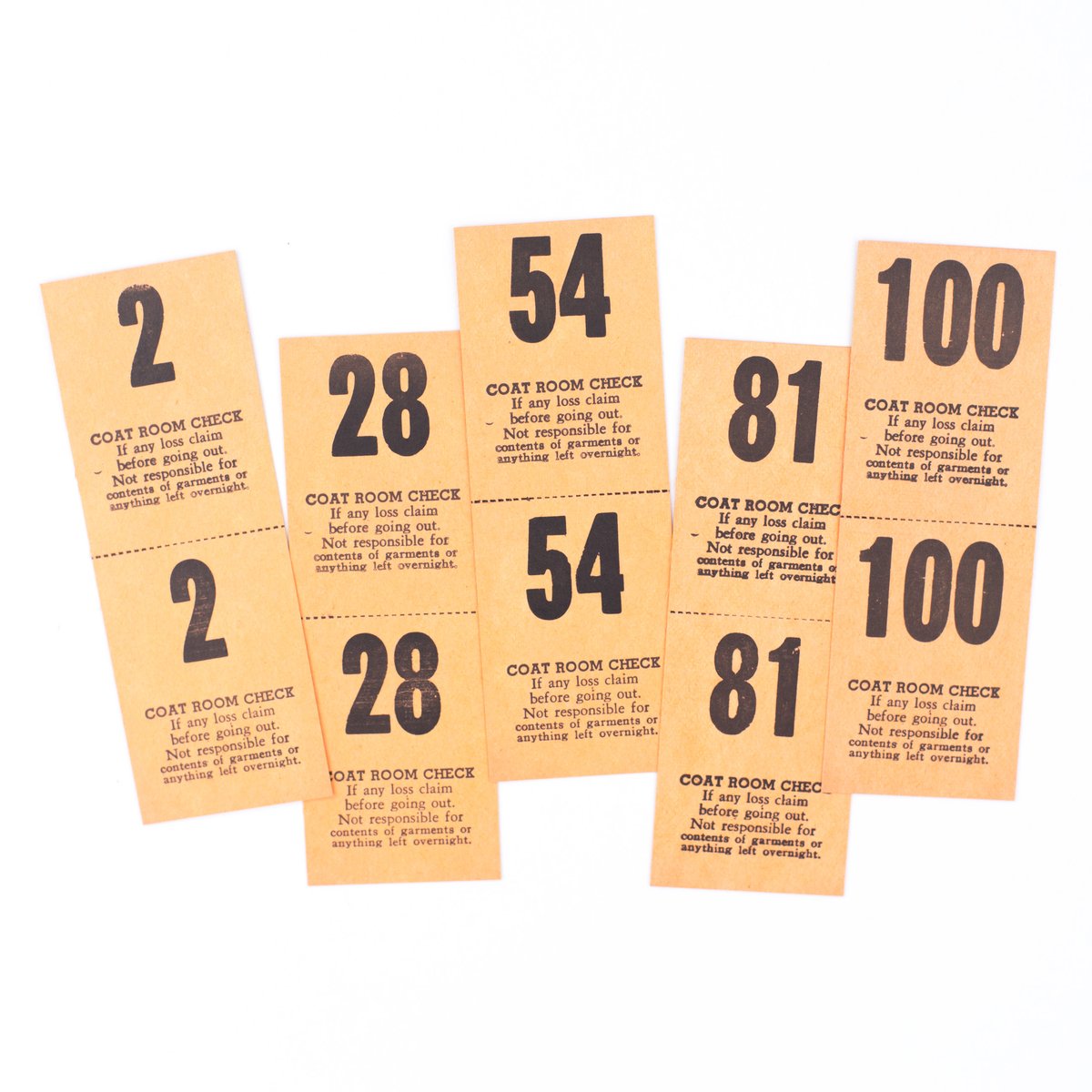 SaturdayAMVintage — Orange Coat Check Tickets Set of 12
