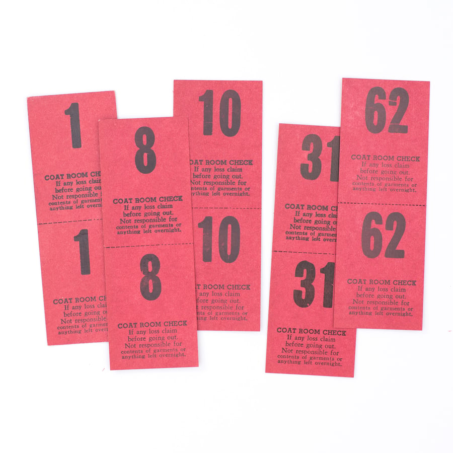 Image of Red Coat Check Tickets - Set of 12
