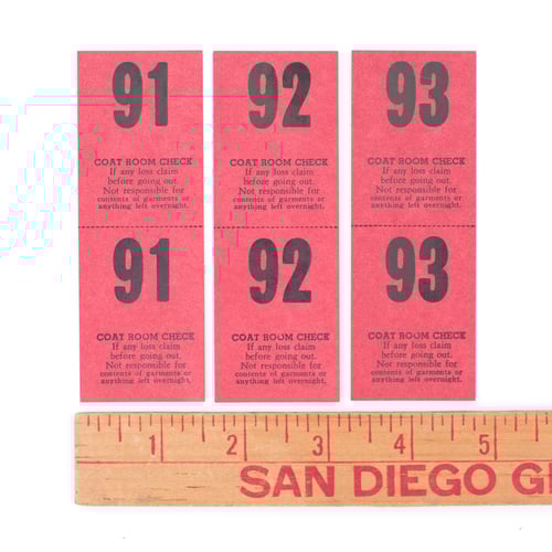 Image of Red Coat Check Tickets - Set of 12