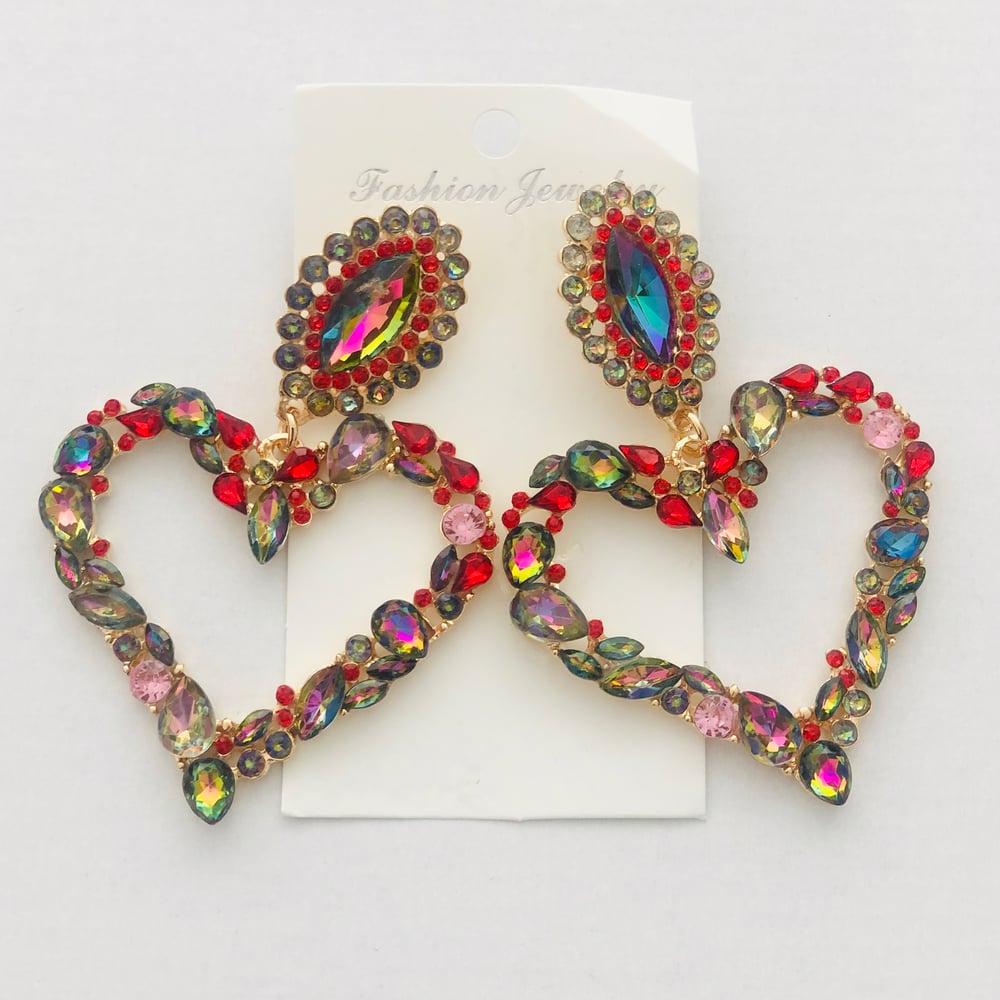 Image of Colourful Crystal Heart Earrings