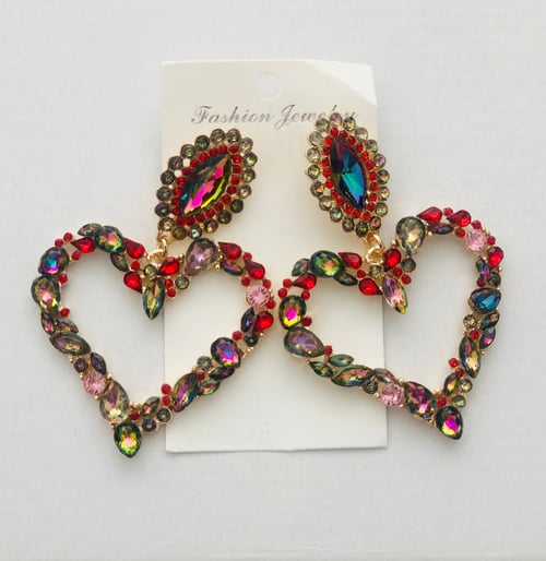 Image of Colourful Crystal Heart Earrings