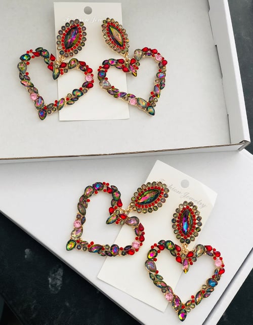 Image of Colourful Crystal Heart Earrings