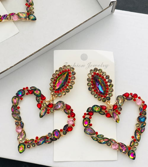 Image of Colourful Crystal Heart Earrings