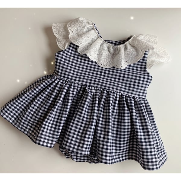 Image of Navy gingham and lace 
