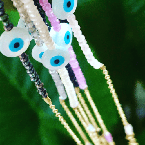 Image of Pearl Eye Bracelet Half Beaded with Chain
