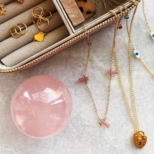 Image of Gold Filled Pink Tourmaline Station Necklace