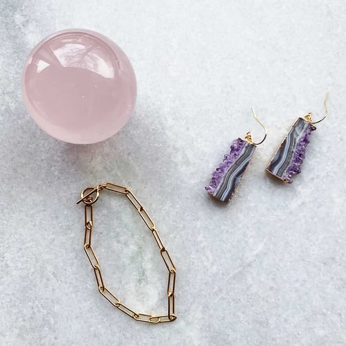 Image of Gold Dipped Amethyst Earrings with Gold Filled Wire
