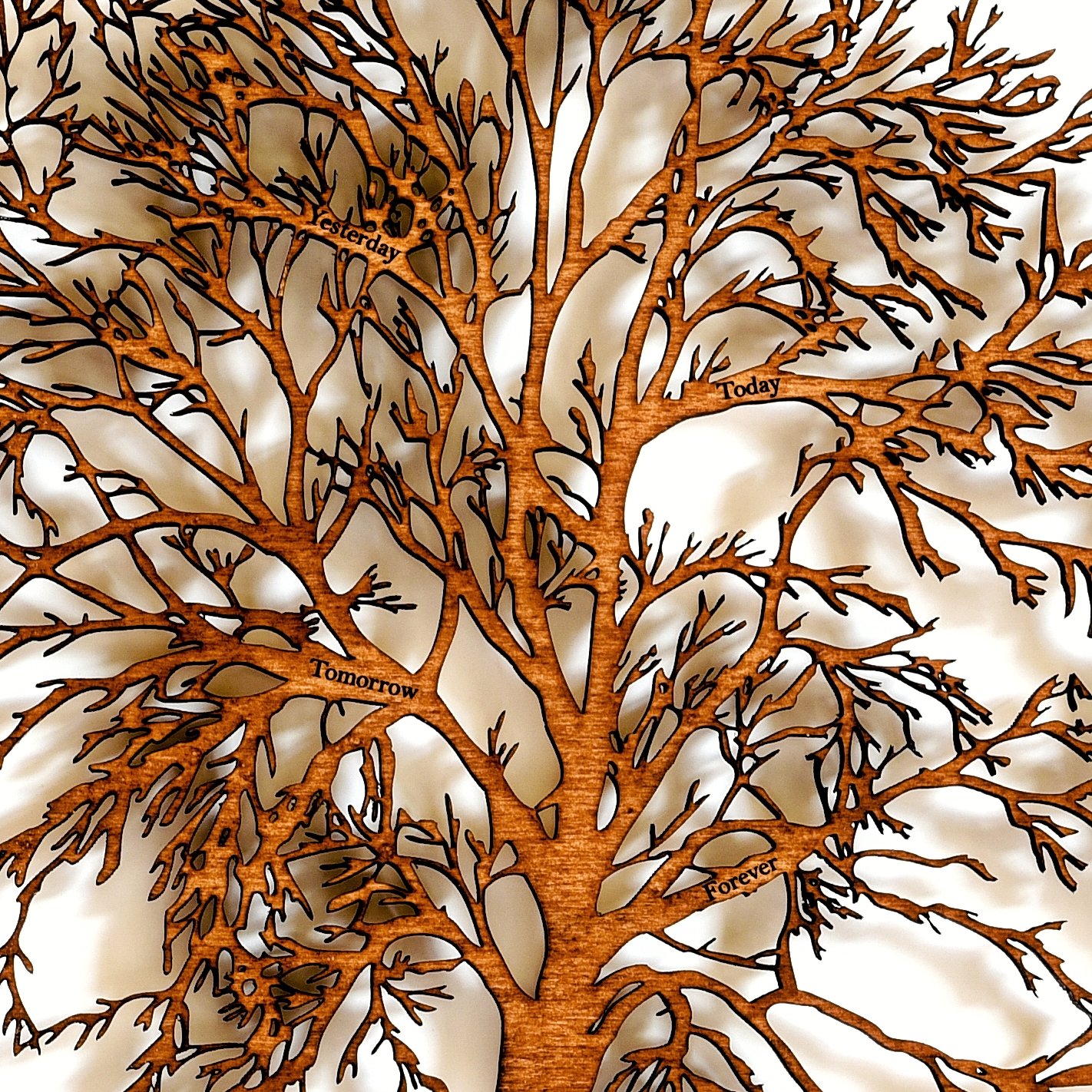 Woodcut Tree with Engraved Branches - Yesterday, Today, Tomorrow ...