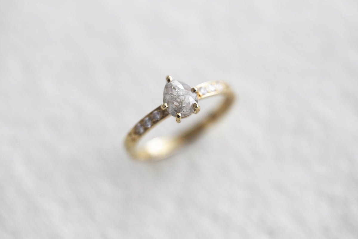 Image of 18ct gold, milky white pear rose-cut diamond ring IOW1482