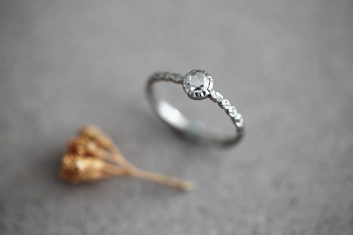 Image of Platinum 4.1mm rose-cut diamond laurel leaf ring (IOW149)