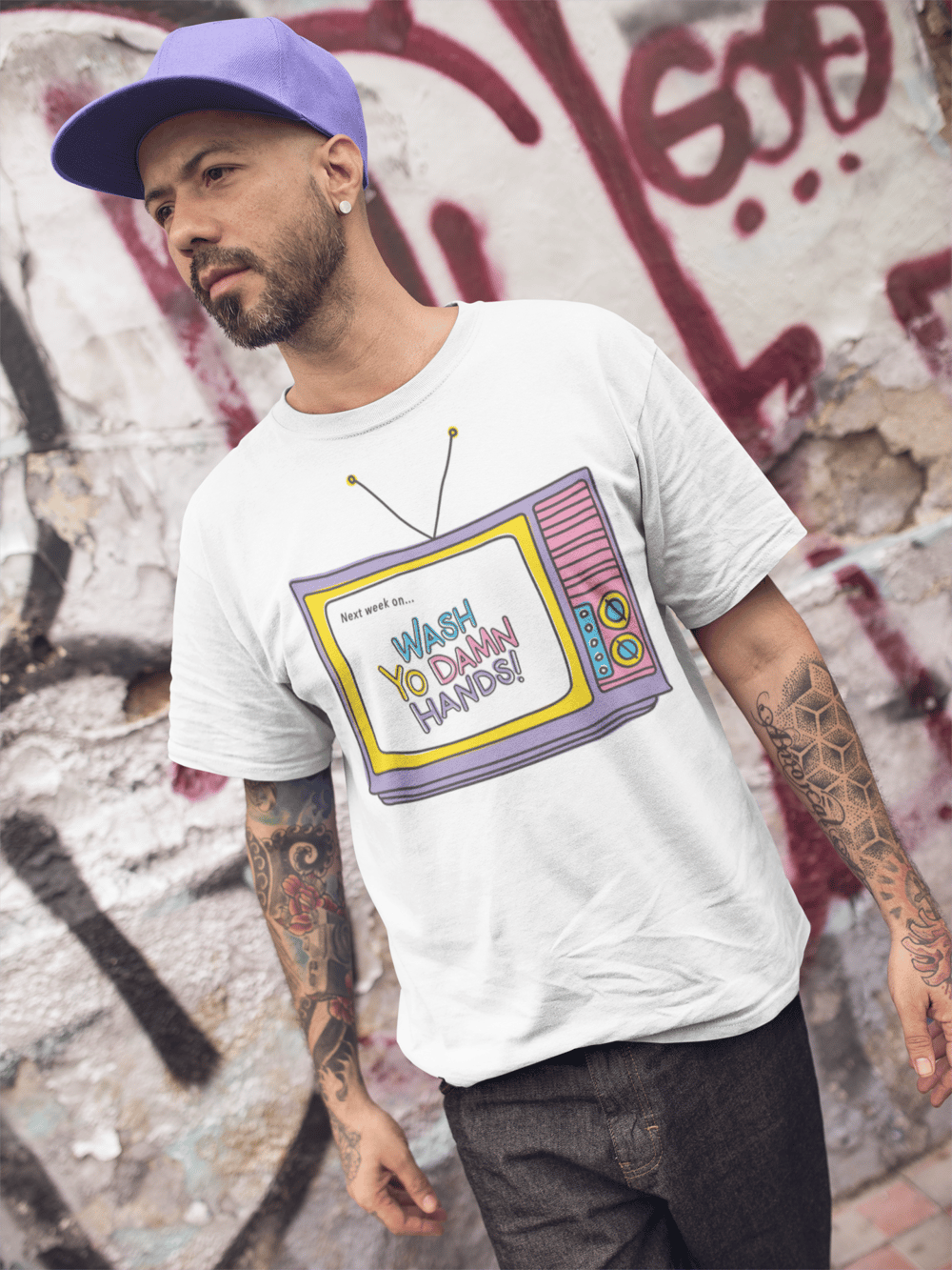 Image of "Wash Yo Damn Hands" Retro TV Tee (Unisex)