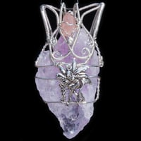Image 2 of Etched Lavender Nirvana Amethyst Crystal Pendant with Fairy and Nirvana Quartz